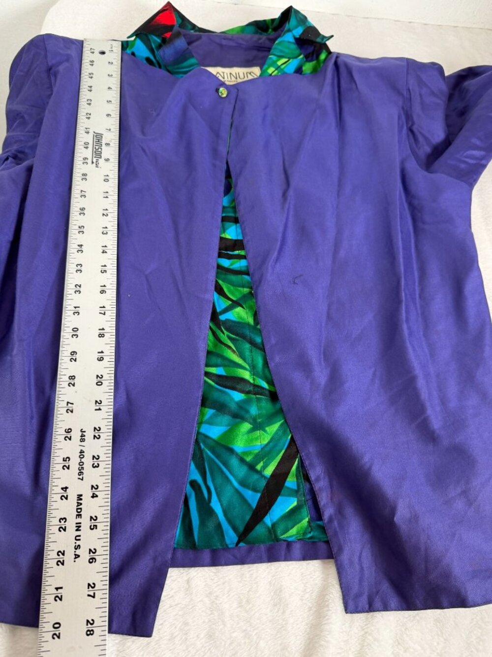 Platinum by Dorothy Schoelen Vintage Purple Jacket Tropical Print Lining Size P